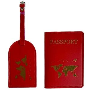 $3 ADD ON ITEM Red and Gold Compact Travel Passport Holder W/ Luggage Tag (NWOT)